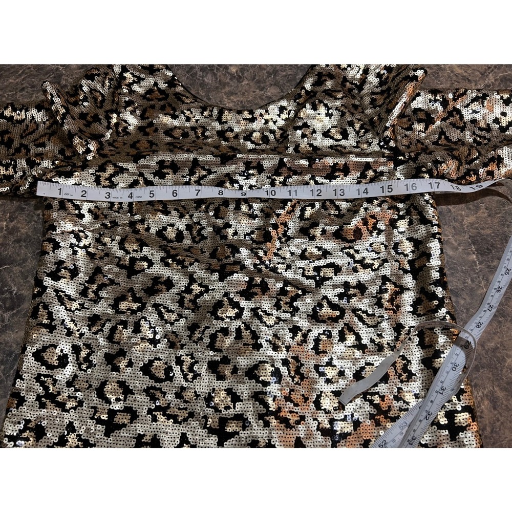 Betsey Johnson Gold Sequin Animal Leopard Print Shift Mini Dress 6 Club Glam Max - Picture 8 of 8